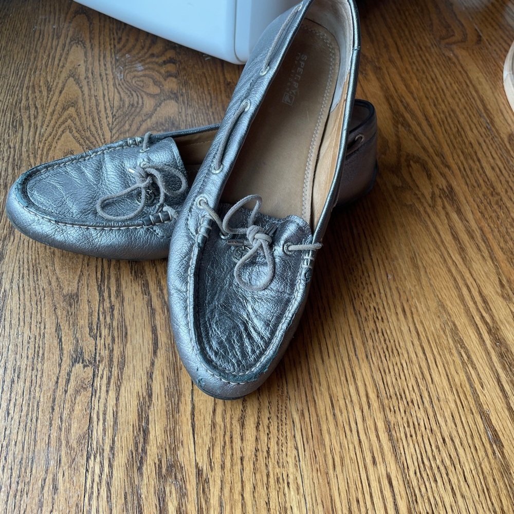 Silver Sperry loafers